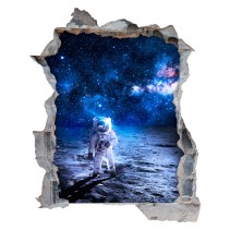 Vinilos 3d pared rota astronauta en la luna